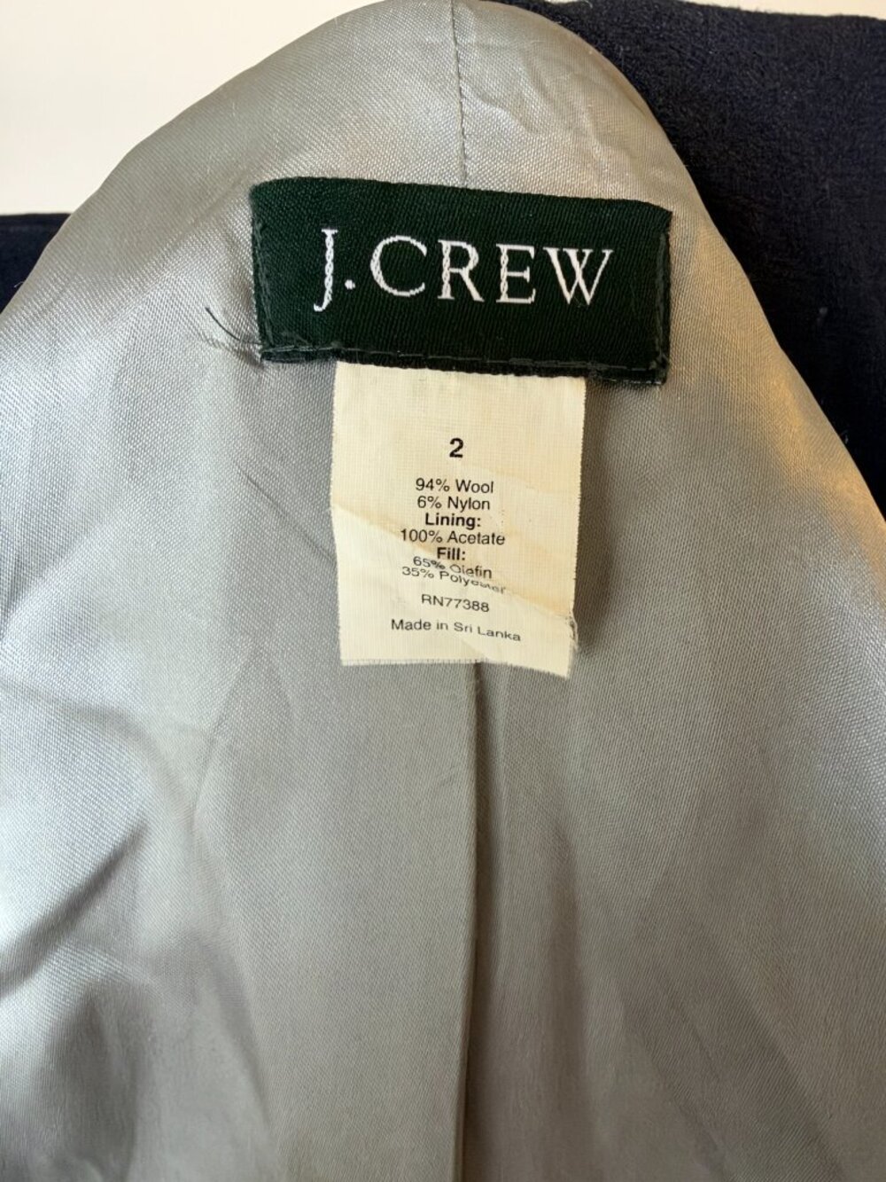 Vintage J.Crew Wool Peacoat Size 2 | Black Winter Coat - Picture 6 of 6